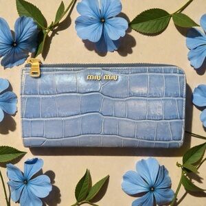 Miu Miu Croc Embossed 3/4 Zip Blue Wallet (A193)